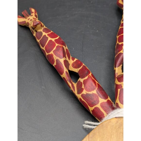 Giraffe Salad Serving Set African Hand Carved Wooden Large Fork and Spoon 12" - Picture 4 of 9